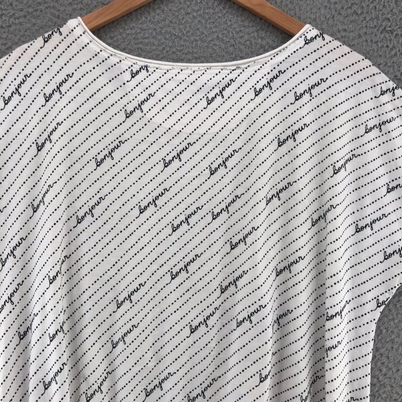 Maeve Anthropologie Womens Large White Graphic Bonjour Cinched Waist Shirt - Picture 4 of 10
